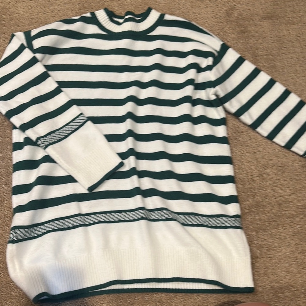 Ana Taylor Striped Green and White Women's Sweater